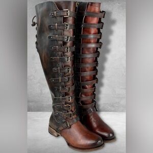 Freebird by Steven Cognac Rylan Tall Leather Buckled Boots - Size 9 NIB